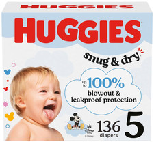 Huggies 136 Pack Snug and Dry Mickey Mouse Unisex Size 5 Disposable Baby Diapers 0.30 per diaper