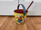 Vintage Tin Litho Sand Pail Shovel Western Ohio Art Guitar Cowboy Cowgirl Toy