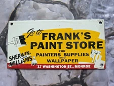 VINTAGE FRANK'S PAINT STORE PORCELAIN SIGN  10"×5".