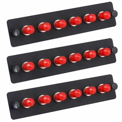 3 Pack 6 Simplex ST Fiber Patch Panel Singlemode Red ST Adapters Ports