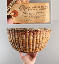 Native American Indian Hopi Wicker Basket 2nd Mesa Trading Post Label Arizona