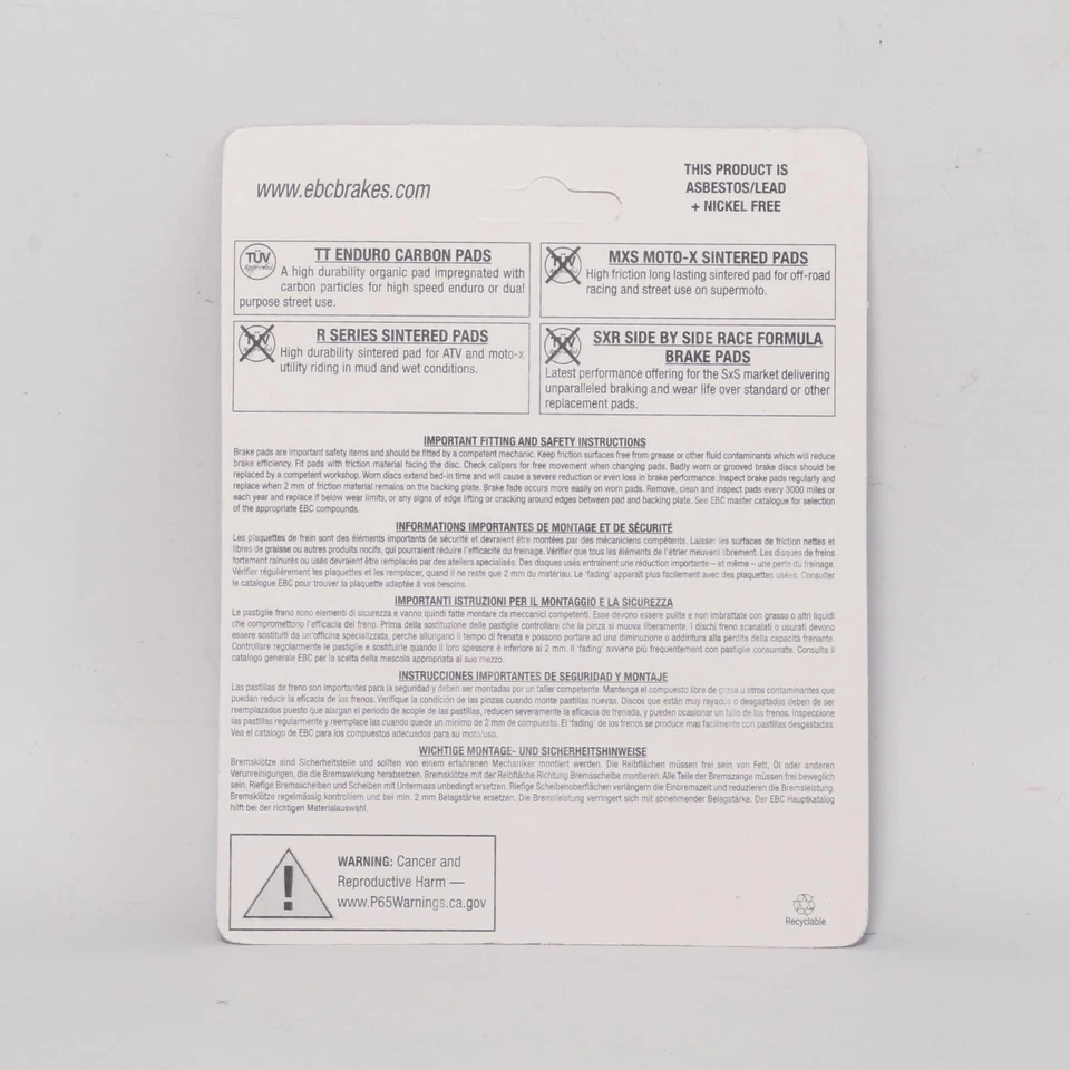Pastilla de freno delantera EBC FA303TT Enduro/MX carbono TT GAS-GAS TXT Pro 125 2004-2011 Foto 2 de 4