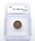 1892 Indian Head Cent MS62 BN ICG *6945