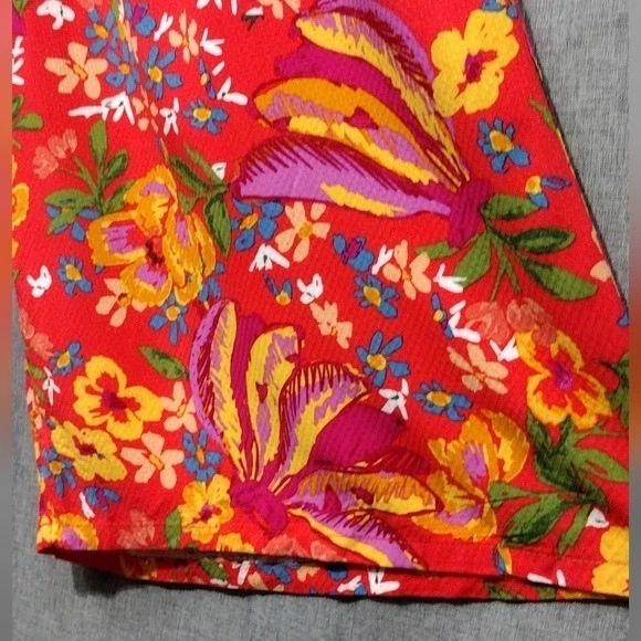 Nuevo Pantalón Rachel Roy Floral Pierna Ancha Para Mujer L Rojo Suelto Lagenlook Costero Retro Foto 4 de 4