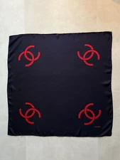 Chanel Vintage Silk Scarf Italy Coco Mark Rare Used