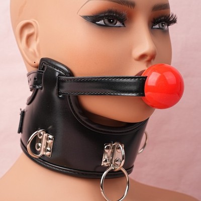 Bondage PU Leather Neck Collar Face Mask Corset Choker Mouth Oral Open Ball Gag