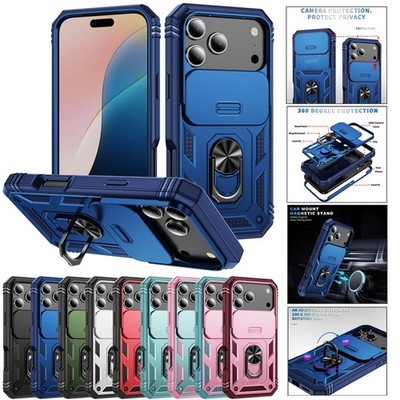For iPhone 17 16e 16 15 14 13 12 Pro Max Plus Shockproof Stand Case Camera Cover