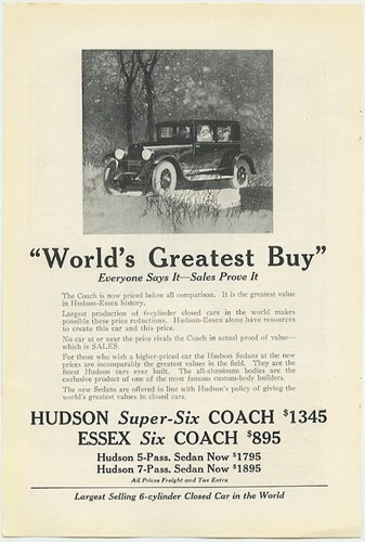 Hudson Super Six Essex Six Coach Worlds Greatest Buy 1925 Vintage Ad Hudson