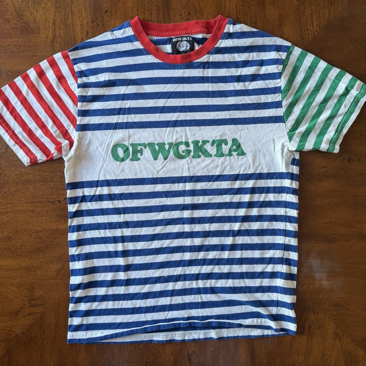OFWGKTA Odd Future Striped T Shirt Mens L Red Blue Green Logo Tee
