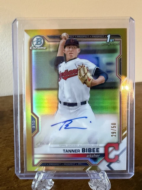 Tanner Bibee 2021 Topps Bowman Chrome 1st Bowman Gold Auto /50 Guardians CDA-TBI