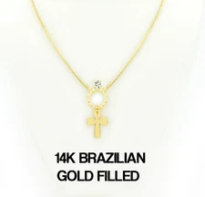 VFK 14K Gold Filled Brazilian Circle Cross Necklace – Elegant 18'' Chain