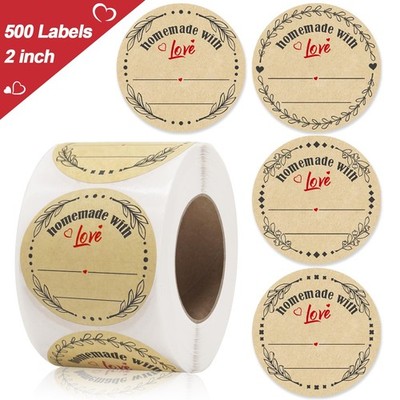 2'' Homemade with Love Stickers, 4 Different Wreath Designs, Kraft Jar Canning...