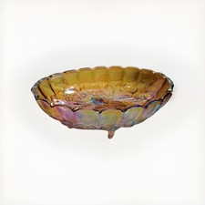 Indiana Carnival Glass Gold Iridescent Fruit Bowl Sawtooth Footed Oval Large VTG