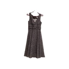 Ladies Brown/white Dress Barn Lined Dress With Lace & Flared Skirt Size 4