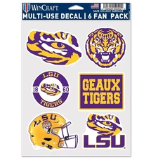 LSU Tigers Multi-Use 6 Fan Pack NCAA Decal Stickers *Free Shipping