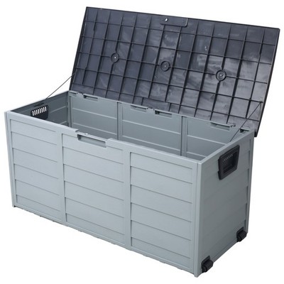 Deck Box 75 Gallon Outdoor Storage Bin w/ Wheels for Patio Furniture, Pool Toys