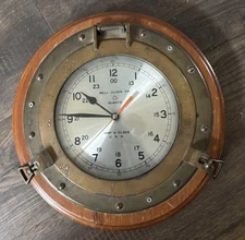 Bell Clock Co Nautical Solid Brass Ships Porthole Quartz Clock Wood Mount VTG