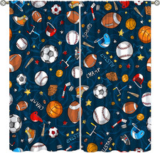 Kids Bedroom Window Curtains, Basketball Soccer Baseball Sports Theme Teenage Bo
