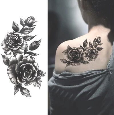 MARKENLOS Temporäres Tattoo Rosen Wasserfest Körperkunst Einmal Blumen Rose Schwarz