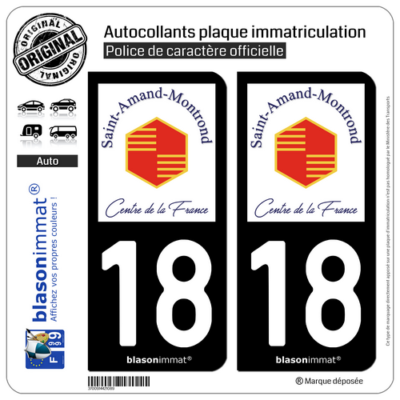 Lot De 4 Autocollants Département 18 Cher Pour Plaque Immatriculation – Vinyle Haute Résistance – Angles Droits
