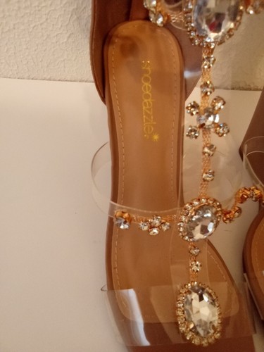 Shoedazzle Damen hellbraun silber Strass Reißverschluss Gladiator 4 1/2" Keilabsatz Größe 9 - Bild 9 von 22