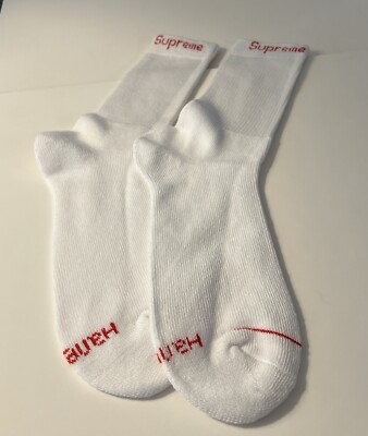 SUPREME/ HANES WHITE SOCKS (SINGLES) (ONE PAIR) AUTHENTIC SUPREME/ HANES WHITE SOCKS (SINGLES) (ONE PAIR) AUTHENTIC