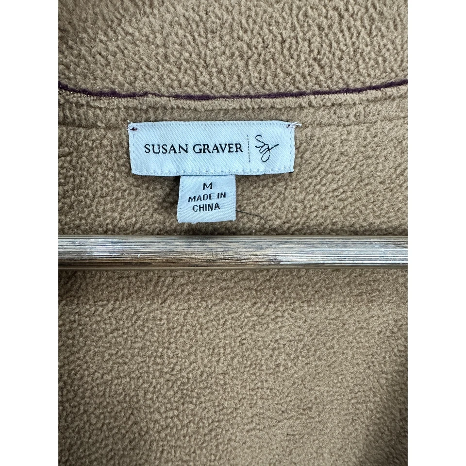 Susan Graver Purple Beige Button-Up Reversible Fleece Coat Womens Medium Retro - Image 3 of 4