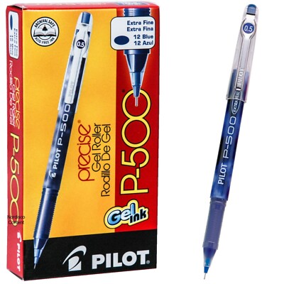 Pilot P500 Extra Fine 38601, Blue Ink, 0.5mm Precise Gel Roller Pen, Box of 12