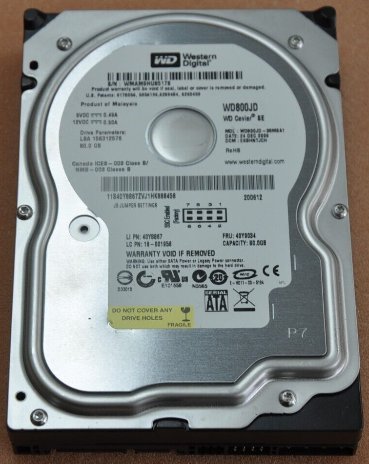 Western Digital Caviar SE WD800JD 80GB SATA 1.5Gb/s 7200 rpm 3.5 inch Hard Drive