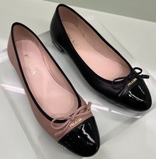 NIB NEW Prada Milano logo black pink leather ballet shoes with patent tip 1F889D