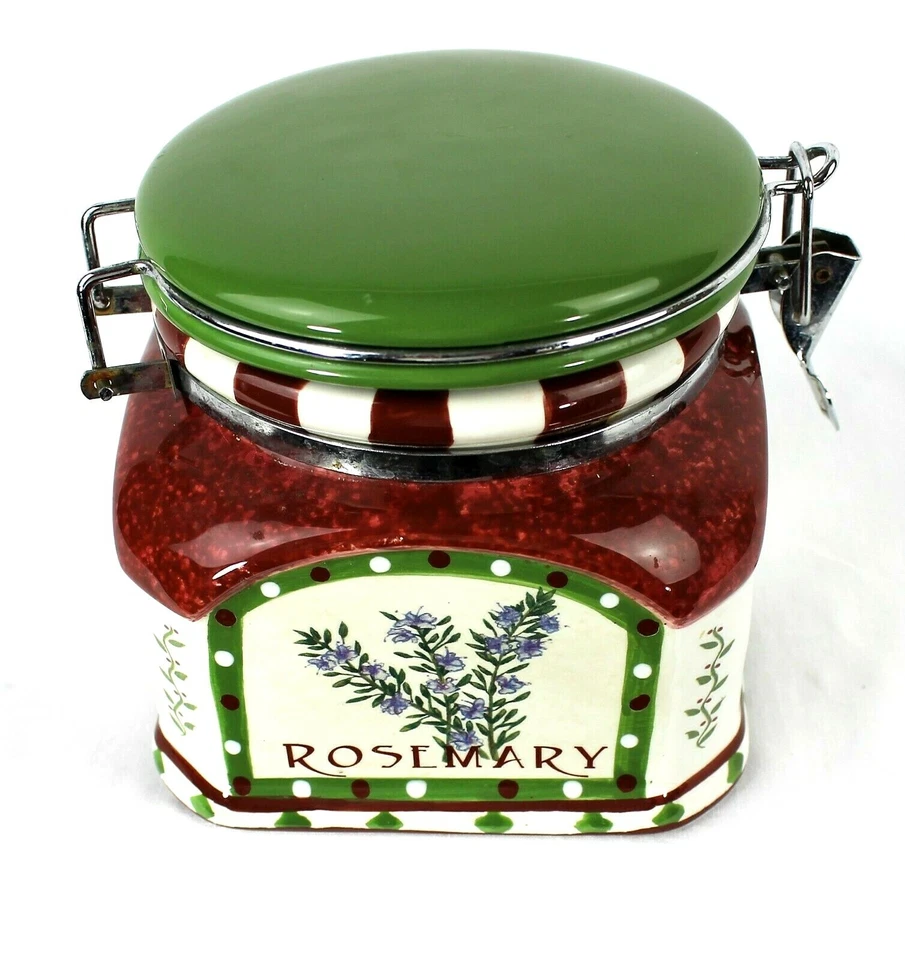 BOTE DE CERÁMICA Tarro de Almacenamiento Romero Hierbas Hermético Latchtop 1 Cuarto Multicolor Foto 3 de 4