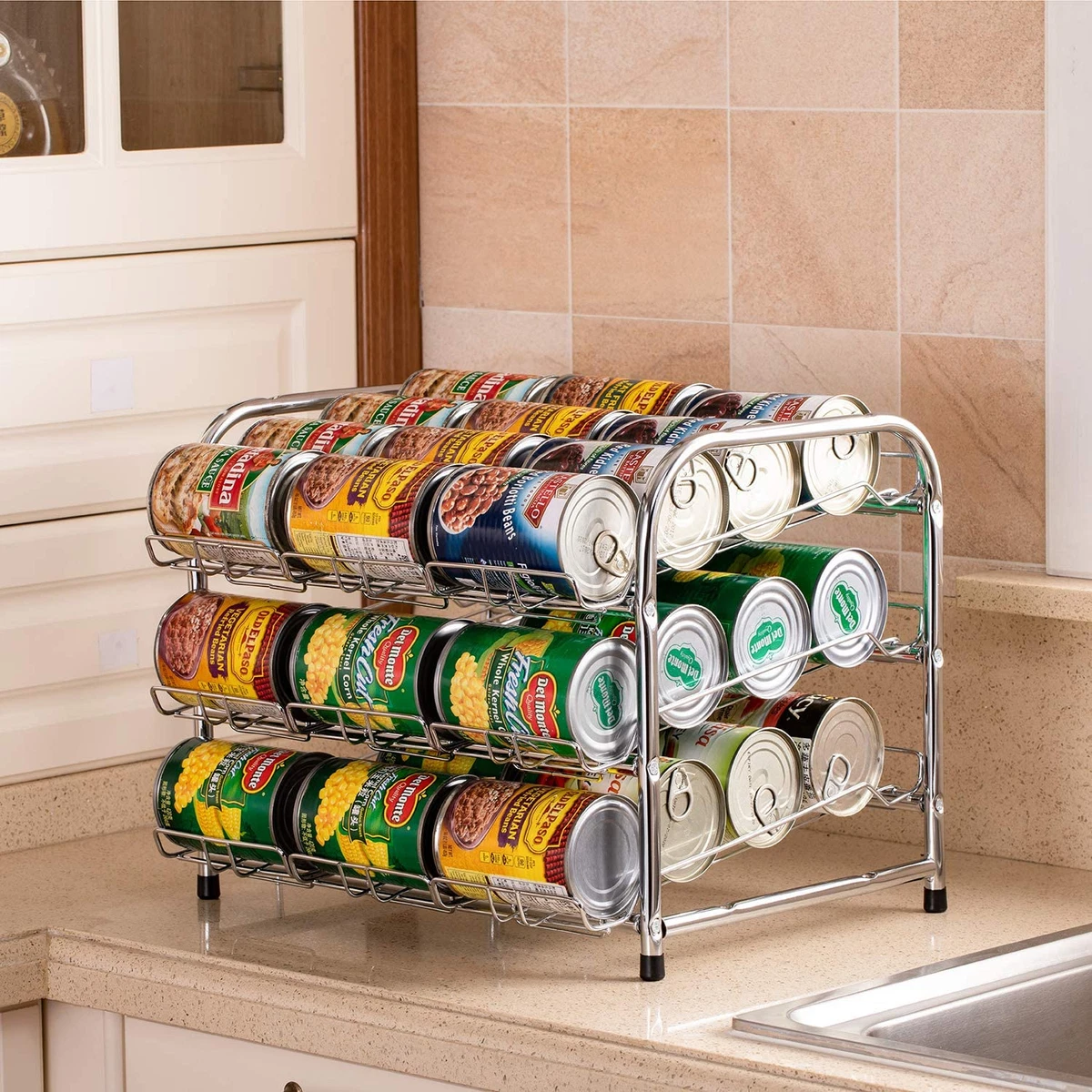 Pantry Food Can Rack Organizer, 3-Tier Stackable Soup Vegetable Canned Food  Disp