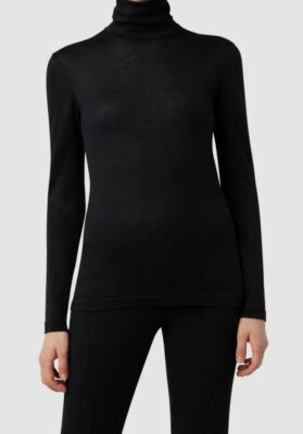 $1090 Akris Women Black Cashmere Silk Long Sleeve Turtleneck Blouse Top Size 10