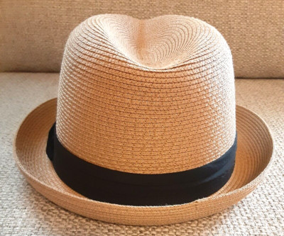 Furtalk Fedora Hat Men's Medium Brim Tan Paper Braid W/Black Band