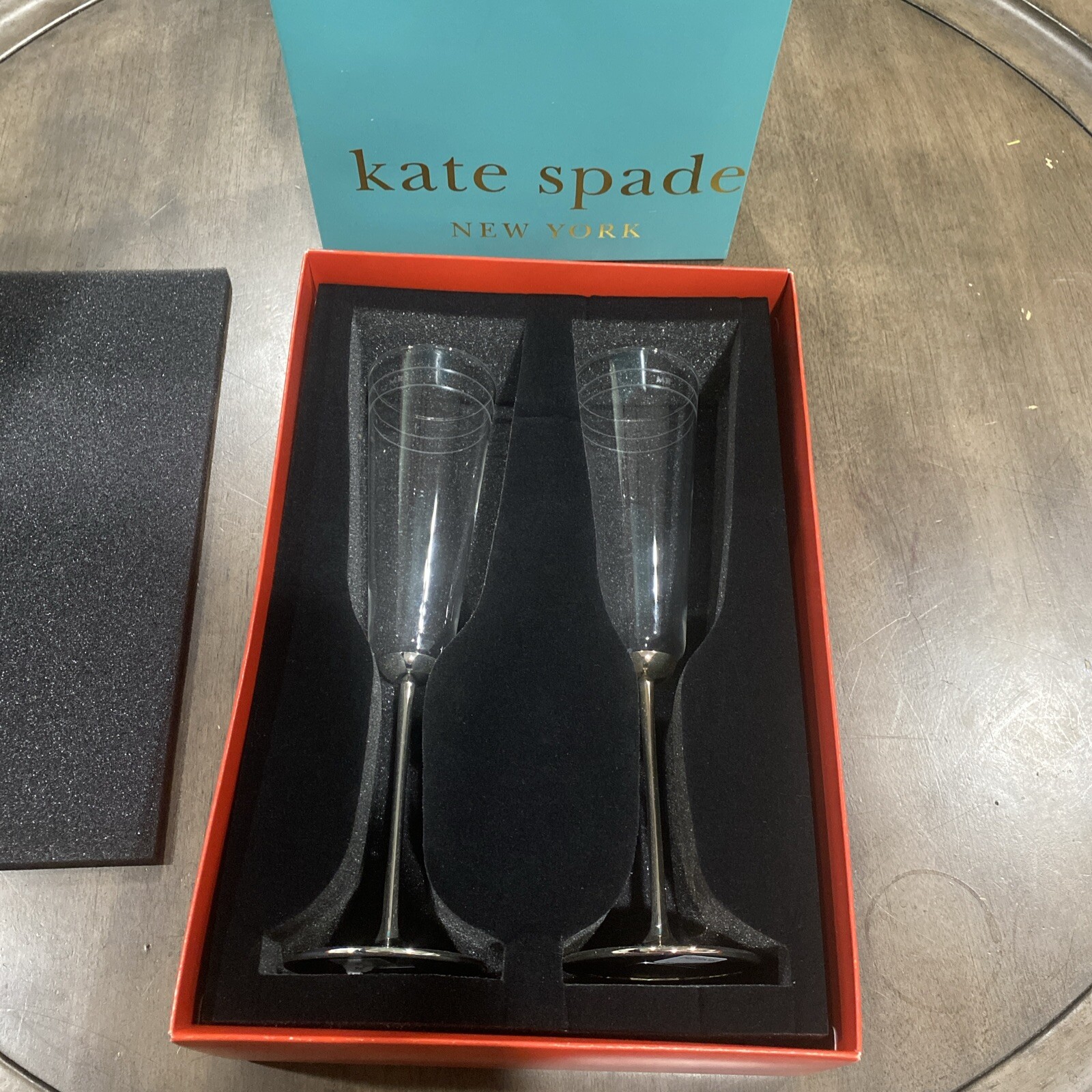 Kate Spade Darling Point "Mr. & "Mrs." Champagne Flutes Pair Lenox With