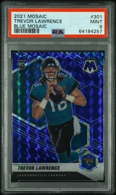 2021 Panini Mosaic #301 TREVOR LAWRENCE Blue Mosaic Prizm RC PSA 9 #29/99 JAGS