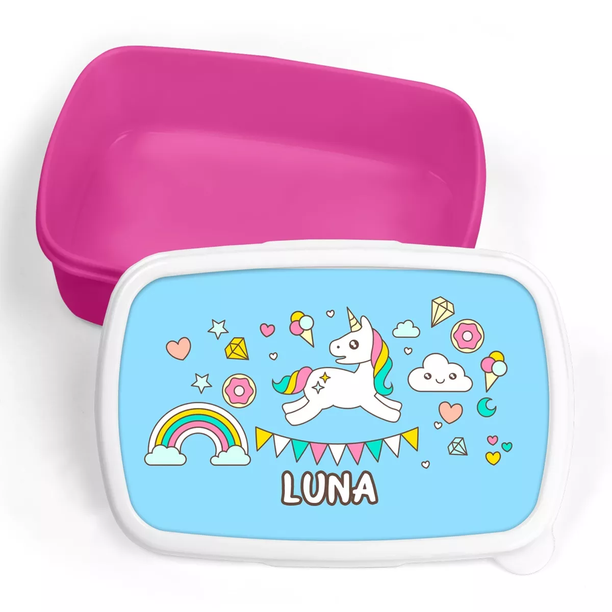 Personalised Lunch Box Rainbow Unicorn Bag Children Kids Picnic School Food  Box