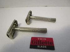 Gillette Flare Tip Double Edge Safety Razors 1950's Set of 2 Vintage with Blade