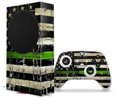 Skins XBOX Series S Console Controller Painted Faded Cracked Green Line USA Flag