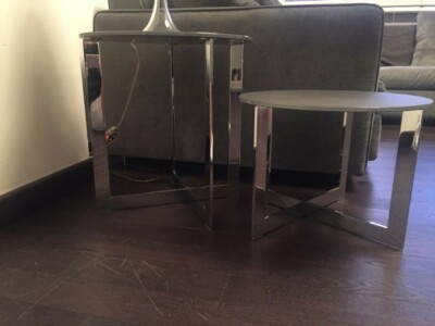 TAVOLINI SALOTTO DOMINO MOLTENI SRUTTURA CROMO, PIATTO VETRO