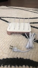 4-Slot Electronics Charging Station Organizer Hub Dock Cell Phones/Tablets Pink