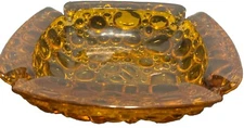 Vintage Libbey Bubble Pebble Amber Glass  Four Slot Ashtray