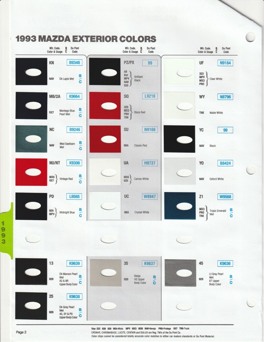 1993 MAZDA 323 626 929 MIATA RX7 PAINT CHIPS (DUPONT AND PPG) | eBay