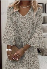 NWOT Shein Boho Khaki V-neck Flare Sleeve Dress, Large