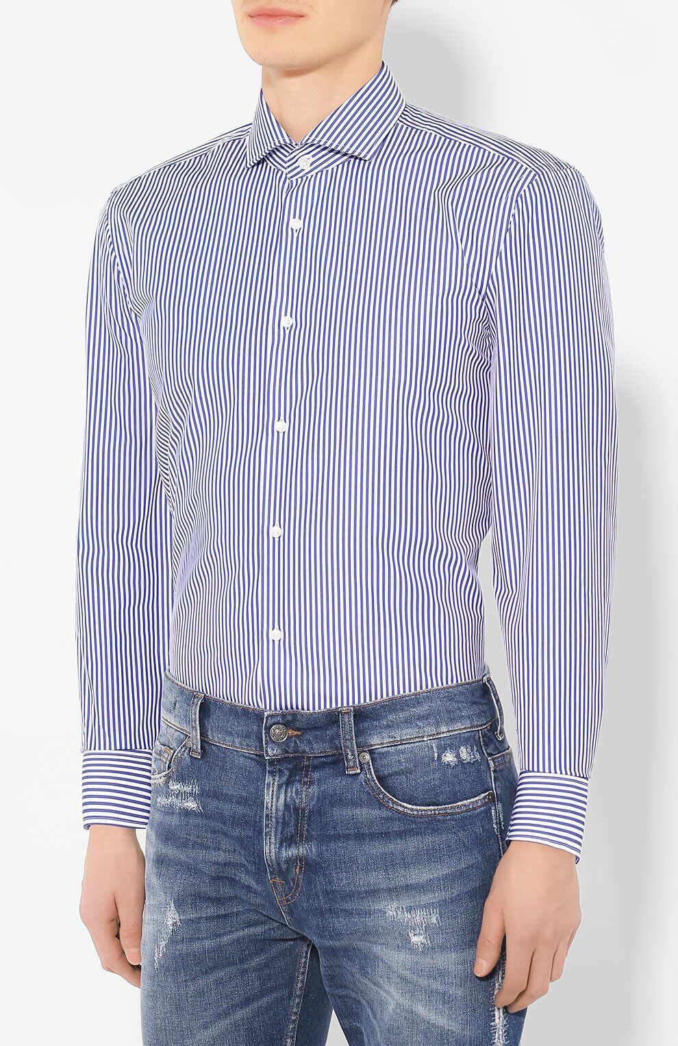 doel alleen Hover Hugo Boss Men's 'Jason' Slim Fit White Blue Striped Dress Shirt 15.75 L,  34/35 | eBay