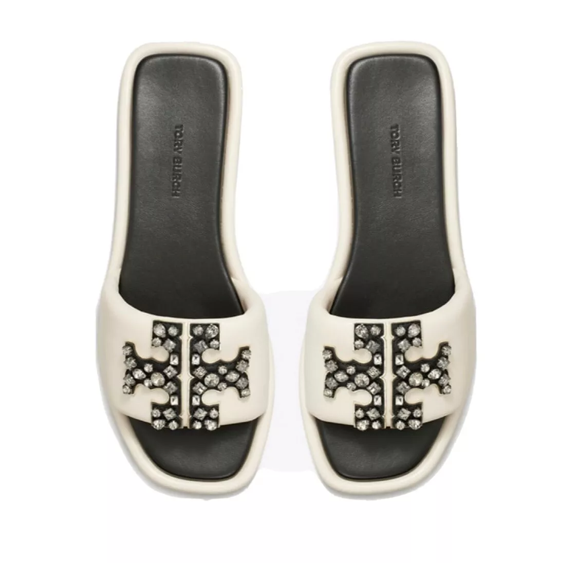 Crystal Double T Slides Cream Tory Burch sandals 10.5 New In box