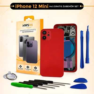 HWS24 Backcover für iPhone 12 mini Rot Gehäuse Rückseite Rahmen Glas FrameHousing NEU