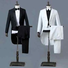 Mens Peak Lapel Tailcoat Suit Trousers Set Formal Dress Wedding Groomsman Tuxedo