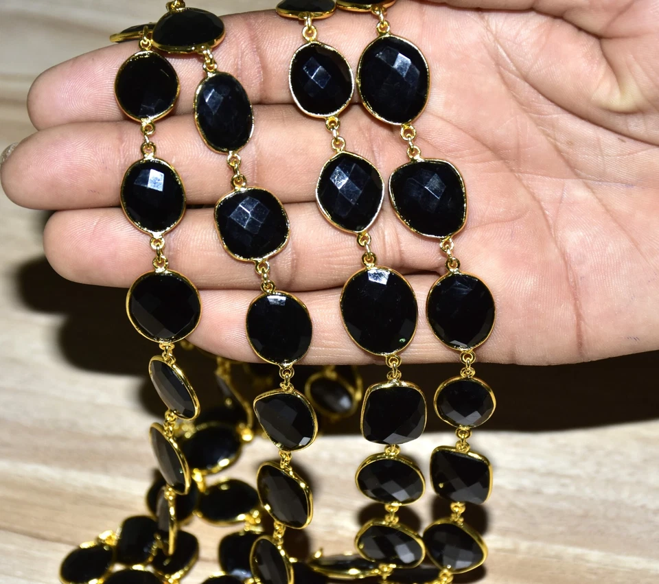 Cadena conector ovalada negra, cuentas de 12x18 mm, pletted de oro, fabricación de joyas Foto 3 de 4