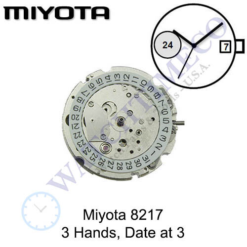 Genuine Miyota 8217 Watch Movement Japan 3 Hands, Date at 3 | eBay